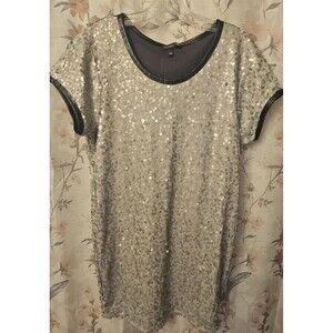 VICTORIA’S SECRET  Gray Sequin Mini Dress with Black Faux Leather Trim Sz XS EUC